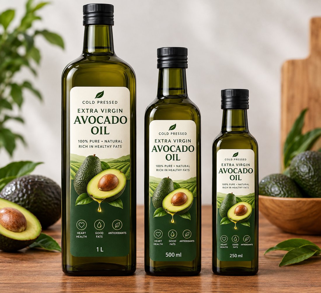 Bottles of Blueroad cold-pressed avocado oil