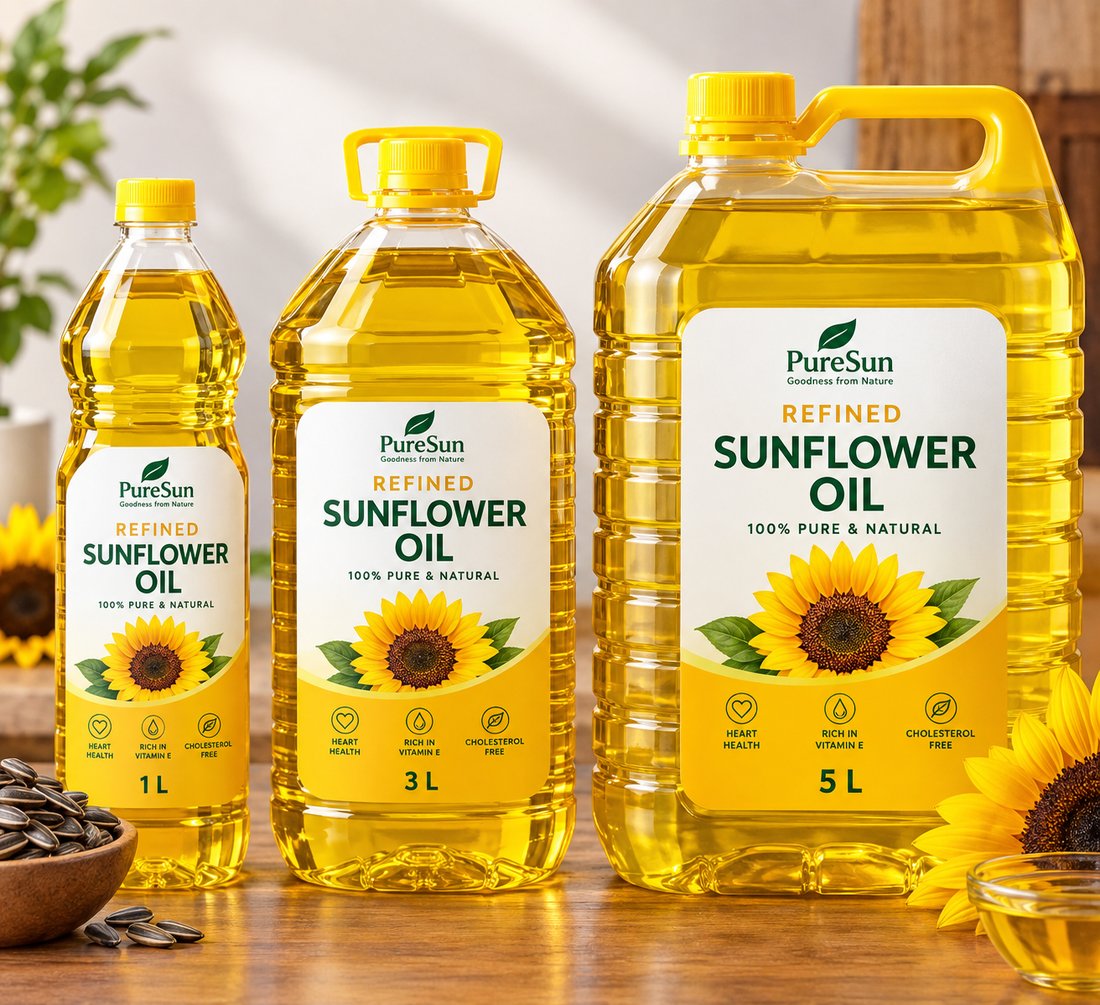 Bottles of Blueroad sunflower oil